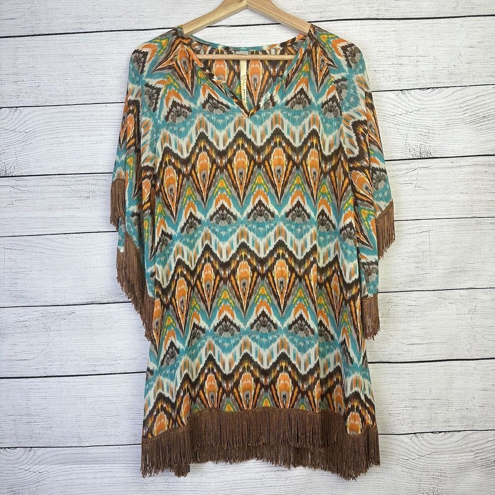 UNCLE FRANK Boho Chevron Tassled‎ Blouse Paisley Women's Size Small Beach Kimono